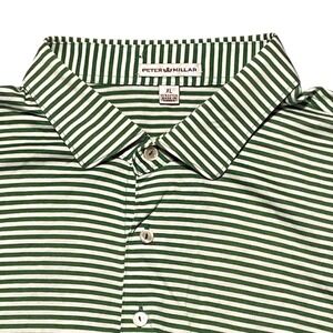 Peter Millar Mens Green White Striped Cotton Polo  Golf Short Sleeve Size XL